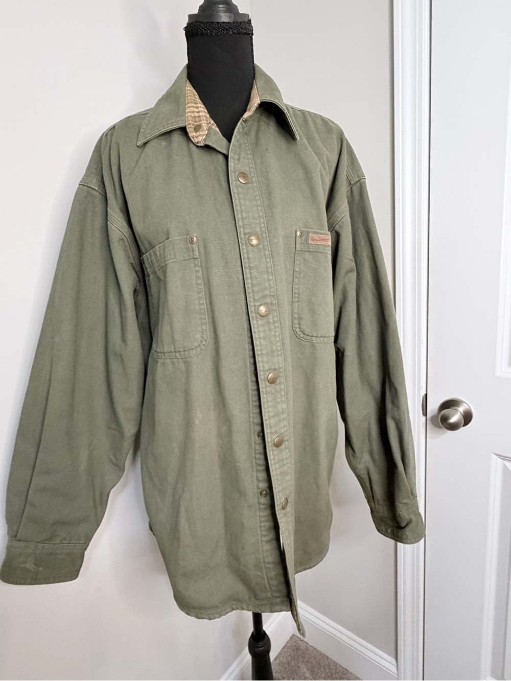 Carhartt Olive Canvas Workwear Jacket with Patch Collar